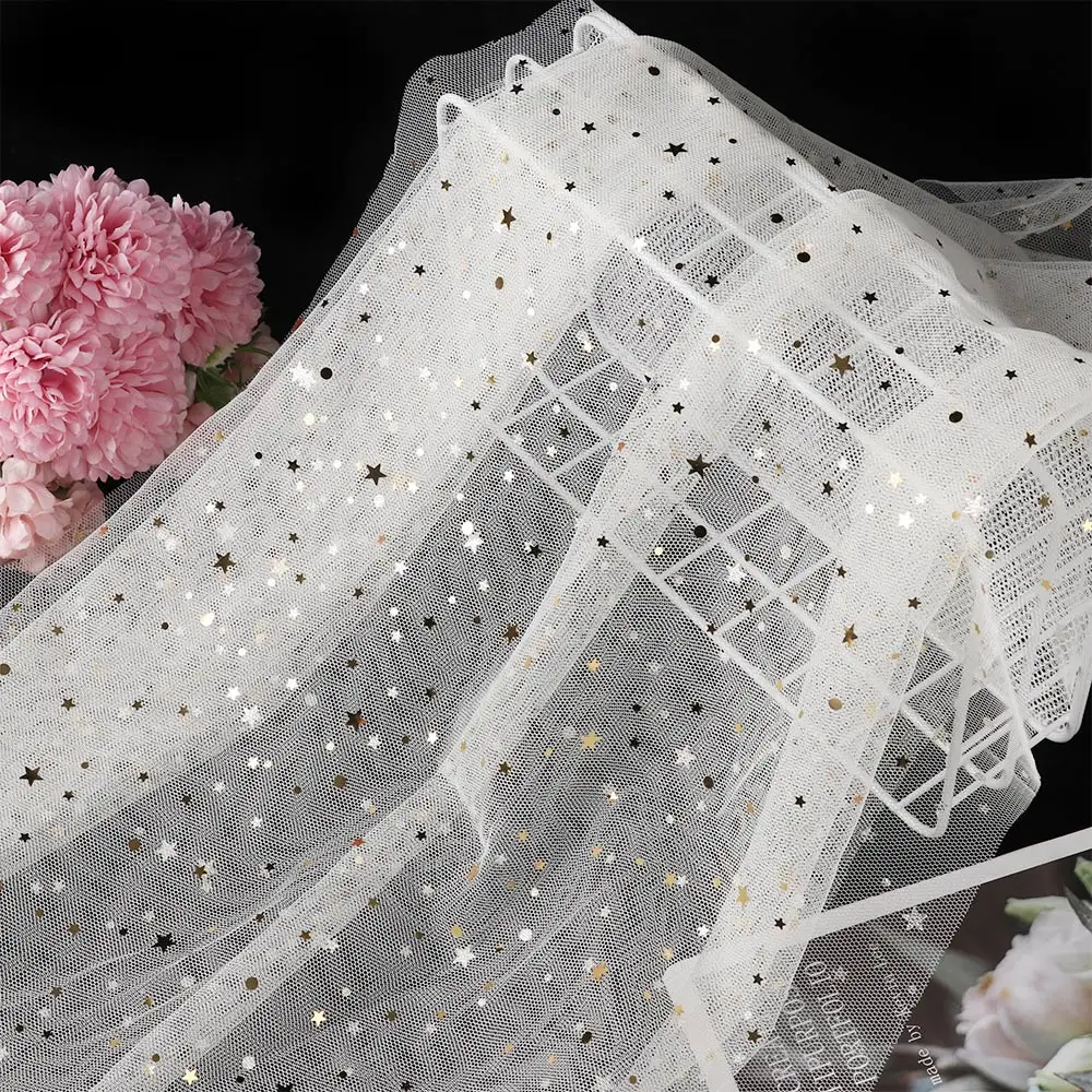 Блестящая Звезда сетка тюль ткань для Кукольное свадебное платье украшение