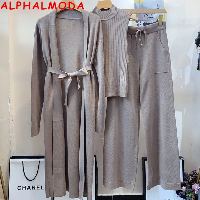 ALPHALMODA Новая коллекция шикарный комплект из 3 предметов костюм Вязание жилет +