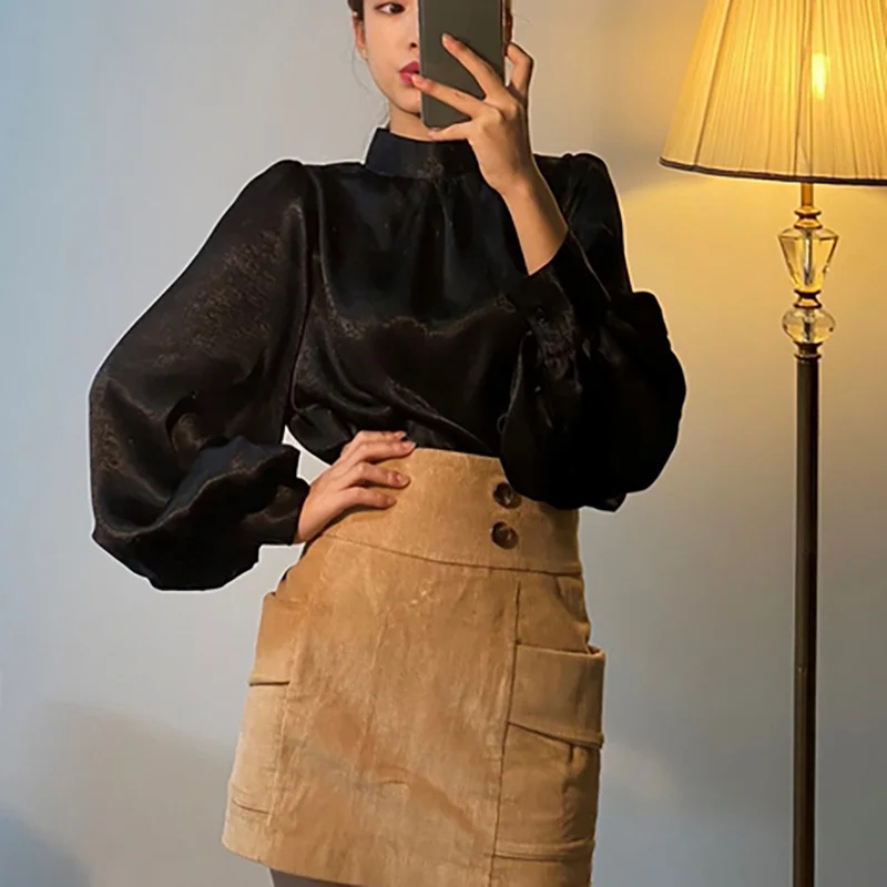 Satin Blouse Long Lantern Sleeve Office Chic Ladies Shirt White Korean Fashion Clothing Black Spring Blouses Women Top Chemise
Satin Blouse Long Lantern Sleeve Office Chic Ladies Shirt White Korean Fashion Clothing Black Spring Blouses Women Top Chemise