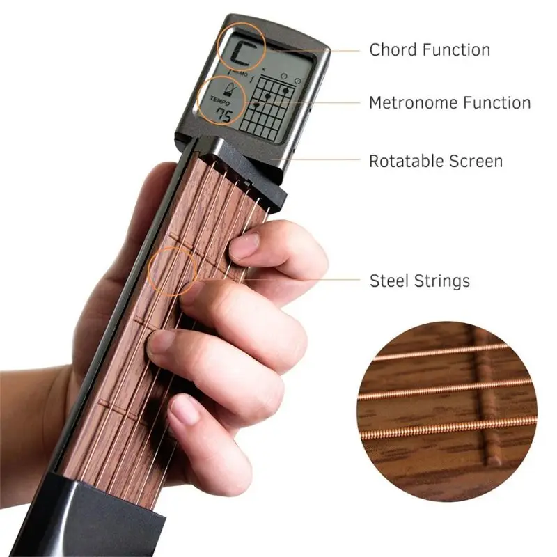 Pocket Guitar Chord Practice Tool, Portable Guitar Neck for trainer Beginner w/ a Rotatable Chords Chart Screen (Battery
Pocket Guitar Chord Practice Tool, Portable Guitar Neck for trainer Beginner w/ a Rotatable Chords Chart Screen (Battery