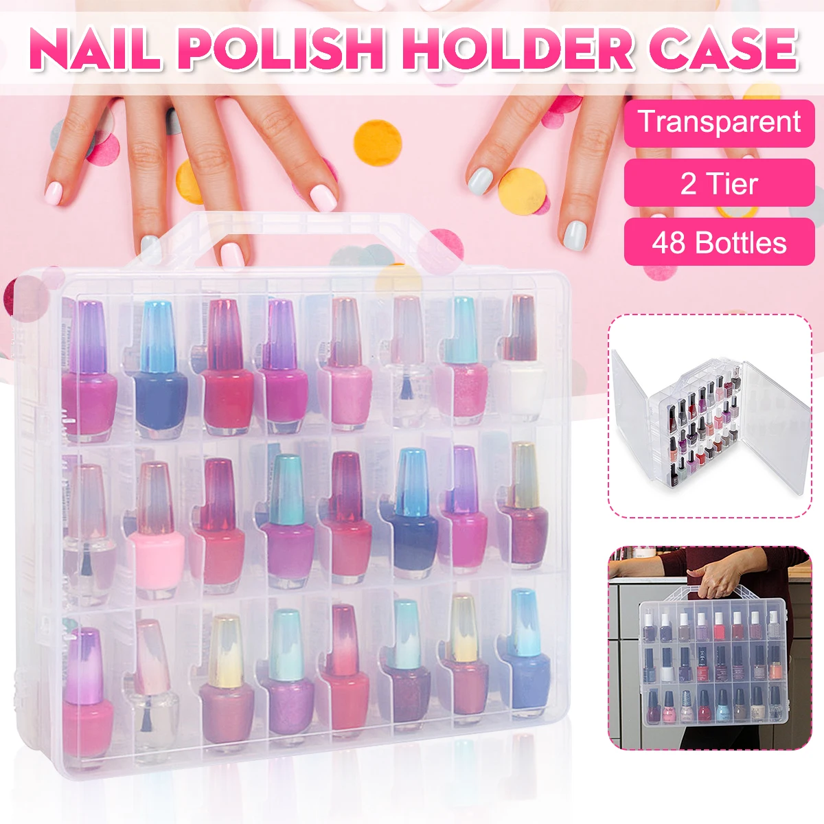 48 Slots Nail Polish Organizer Storage Case Divider Transparent UV Gel Portable Display Holder Double Side Plastic Box + Handle
48 Slots Nail Polish Organizer Storage Case Divider Transparent UV Gel Portable Display Holder Double Side Plastic Box + Handle