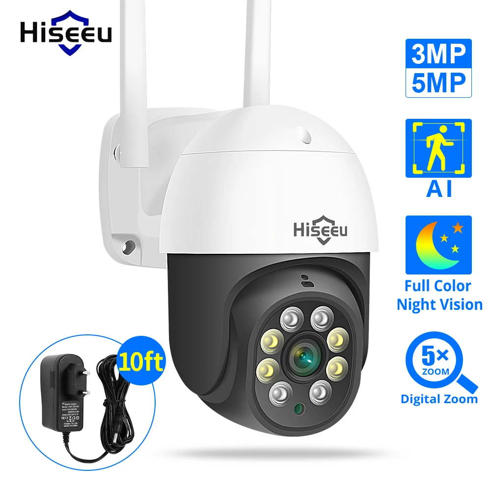 

2022 Hiseeu PTZ WIFI IP Dome 3MP Camera 2MP 1080P Outdoor Waterproof Security Speed Camera SD Card Wireless IP Camera App View