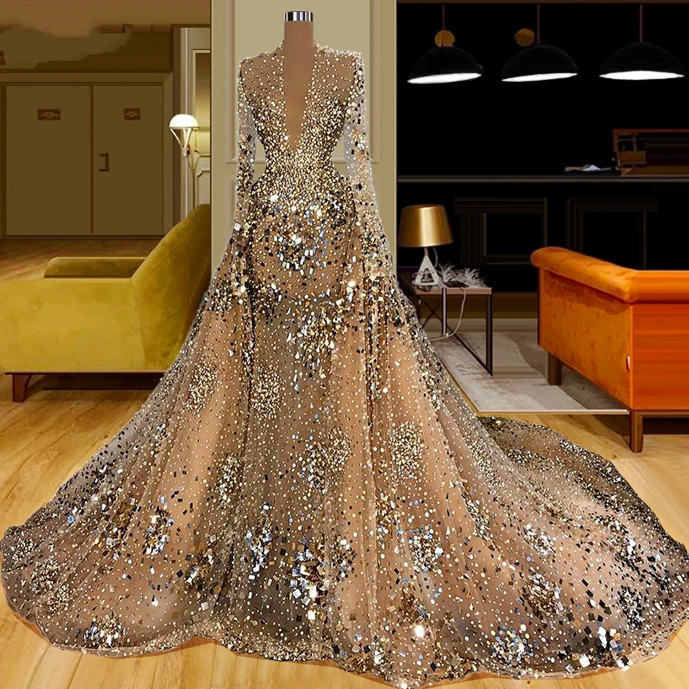 Sparkly Luxurious Mermaid Prom Dresses With Detachable Train Beaded Crystals V Neck Evening Formal Party Second Reception Gowns
Sparkly Luxurious Mermaid Prom Dresses With Detachable Train Beaded Crystals V Neck Evening Formal Party Second Reception Gowns
