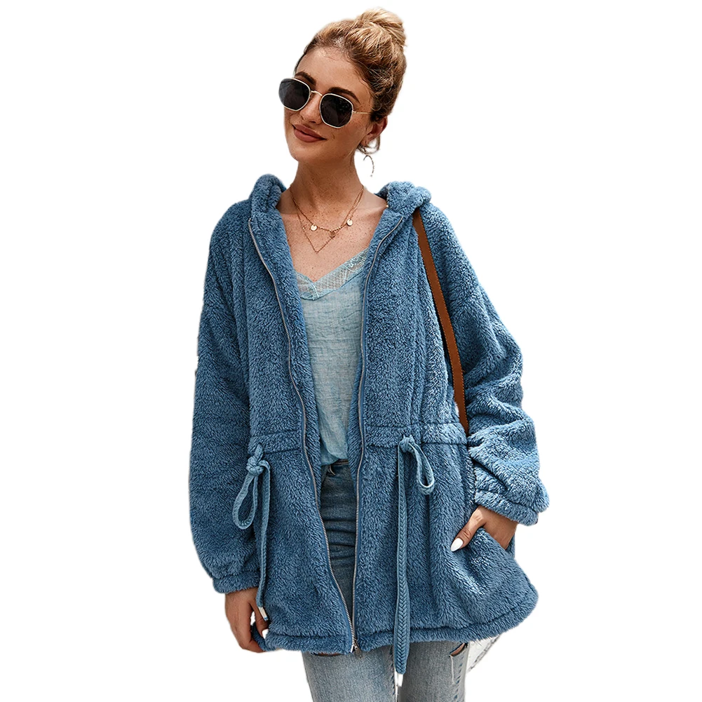 Warm Long Sleeve Drawstring Waist Street Outwear Hooded Thick Elegant Zipper Party With Pockets Solid Women Plush Jacket Causal
Warm Long Sleeve Drawstring Waist Street Outwear Hooded Thick Elegant Zipper Party With Pockets Solid Women Plush Jacket Causal