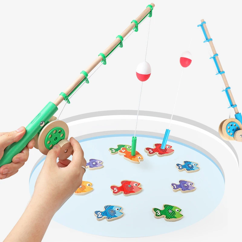 

Montessori Educational wood magnetic fishing game Intelligence Training Hand Eye Coordination Parent Child Interactive juguetes