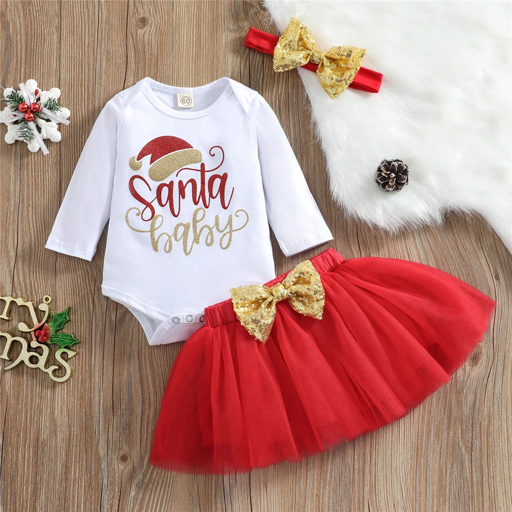 Baby Girl Christmas Clothes Sets Letter Bodysuit Romper Bow Tulle Tutu Skirt Headband 0-18M Newborn Infant Festival Costume 2021 
Baby Girl Christmas Clothes Sets Letter Bodysuit Romper Bow Tulle Tutu Skirt Headband 0-18M Newborn Infant Festival Costume 2021