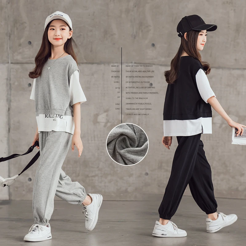 Girls Clothes Summer Sets Short Sleeve Letter Sports Pullover Sweatpants 2pcs Cotton 2021 Kids Tracksuit for Children Outfit 8 Y
Girls Clothes Summer Sets Short Sleeve Letter Sports Pullover Sweatpants 2pcs Cotton 2021 Kids Tracksuit for Children Outfit 8 Y