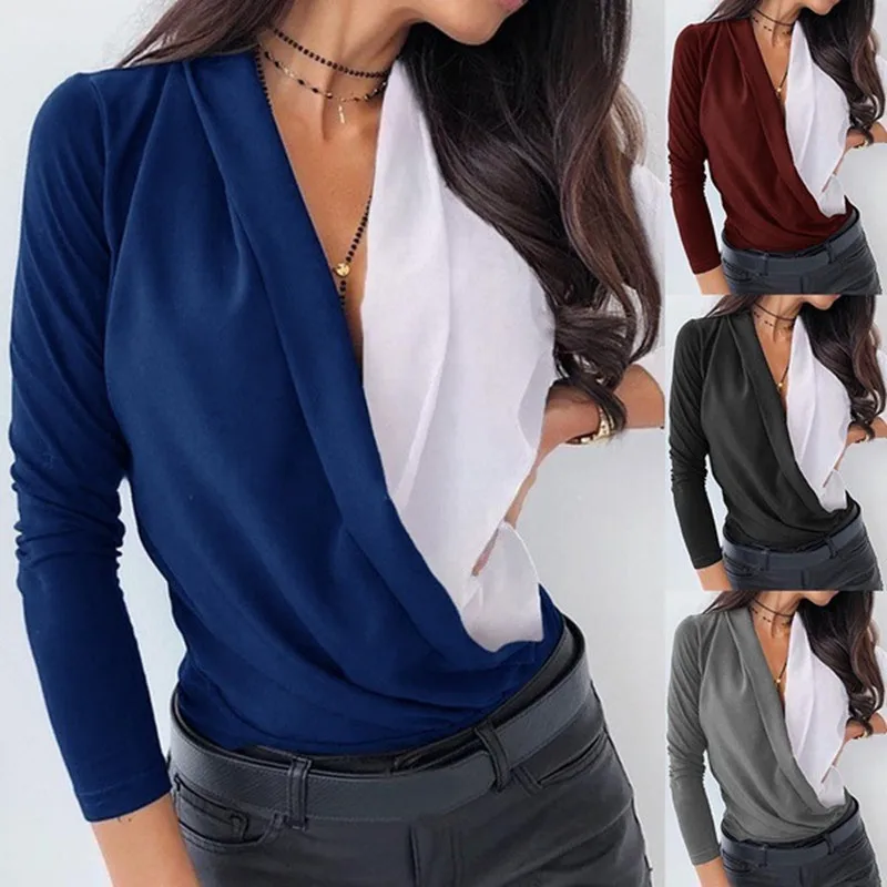 Sexy Women 's Colored crepe T - shirt Grey Blue Black V - neck Top Women' s top Working Clothes Women
Sexy Women 's Colored crepe T - shirt Grey Blue Black V - neck Top Women' s top Working Clothes Women