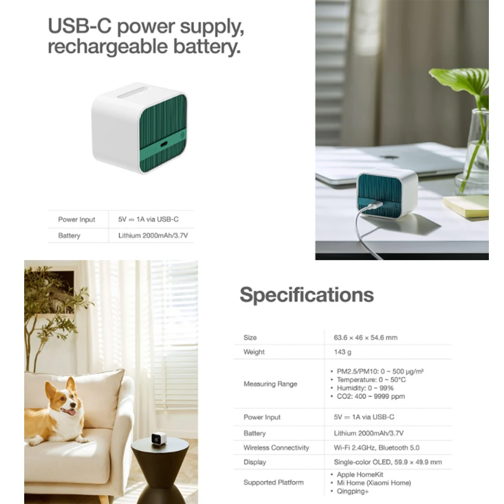 Xiaomi Qingping Air Detector Lite CO2 PM2.5 PM10 Temperature Humidity Monitor Touch Screen Work With Mijia APP Apple HomeKit
Xiaomi Qingping Air Detector Lite CO2 PM2.5 PM10 Temperature Humidity Monitor Touch Screen Work With Mijia APP Apple HomeKit