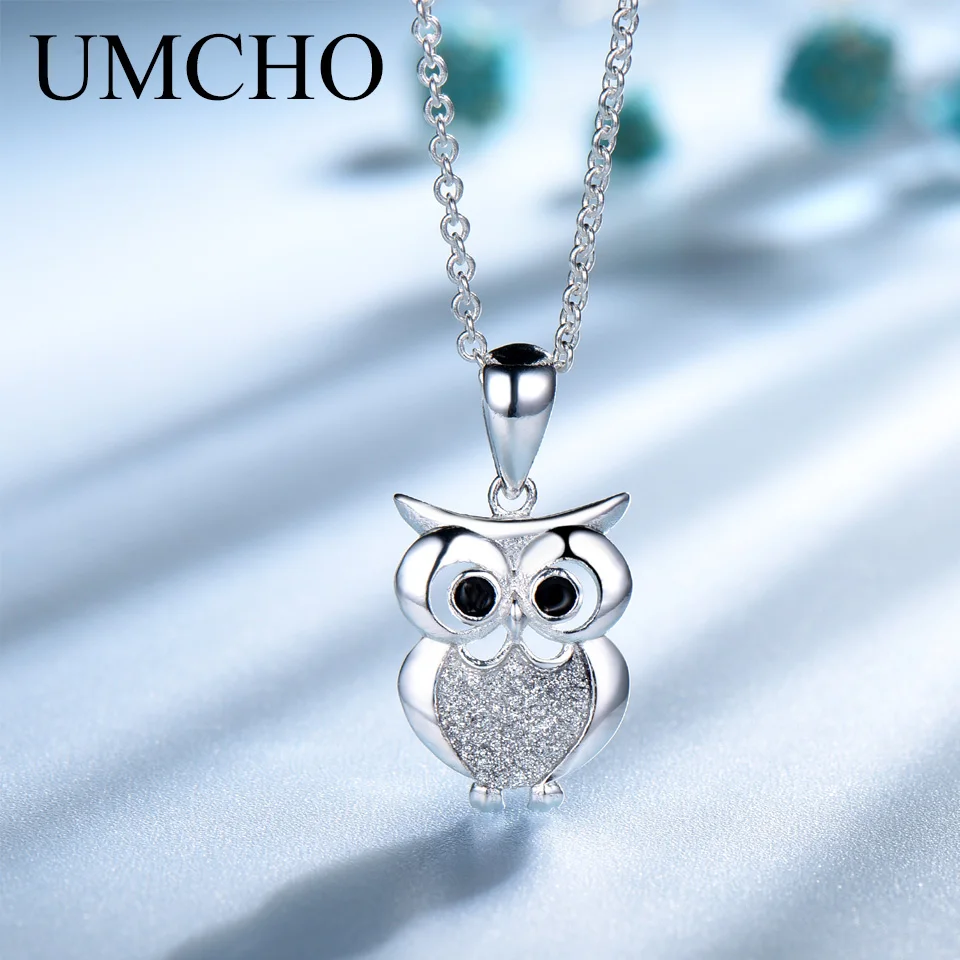 

UMCHO Fashion Glitter Owl 925 Sterling Silver Girls Necklace Pendants For Women Girls Birthday Party Gift Nighthawk Fine Jewelry