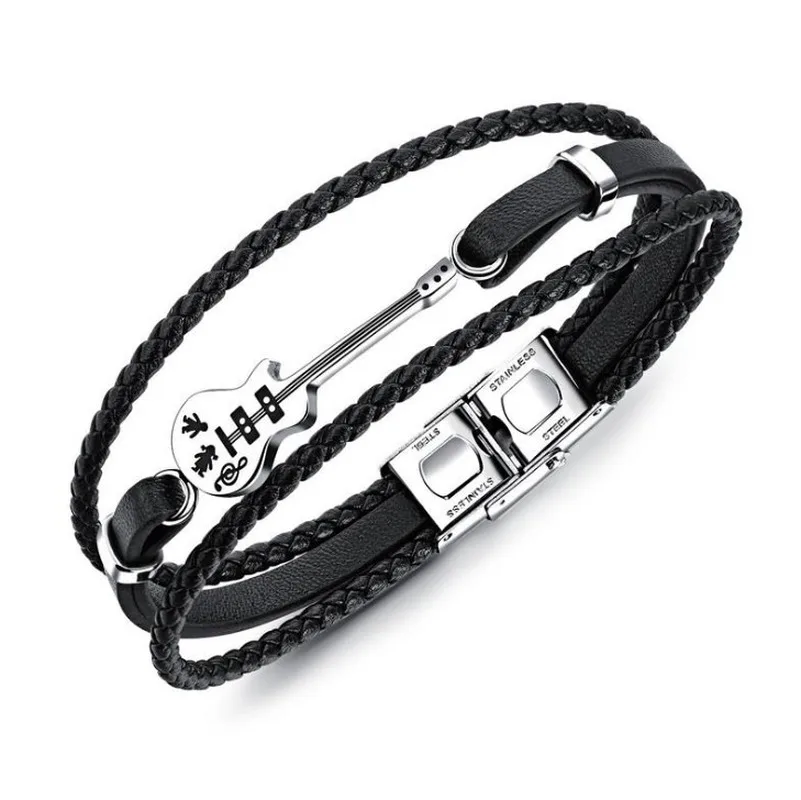 Hip Hop Fashion High Quality Metal Guitar Multilayer Leather Rope Braided Bracelet Men's Charm Casual Jewelry
Hip Hop Fashion High Quality Metal Guitar Multilayer Leather Rope Braided Bracelet Men's Charm Casual Jewelry