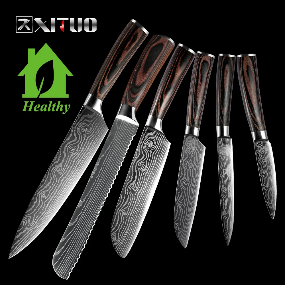XITUO Kitchen Knife set 7Cr17Mov Stainless Steel Japanese knives Meat Cleaver Slicing Santoku Bread Utility Chef knife 1-6pc Set
XITUO Kitchen Knife set 7Cr17Mov Stainless Steel Japanese knives Meat Cleaver Slicing Santoku Bread Utility Chef knife 1-6pc Set