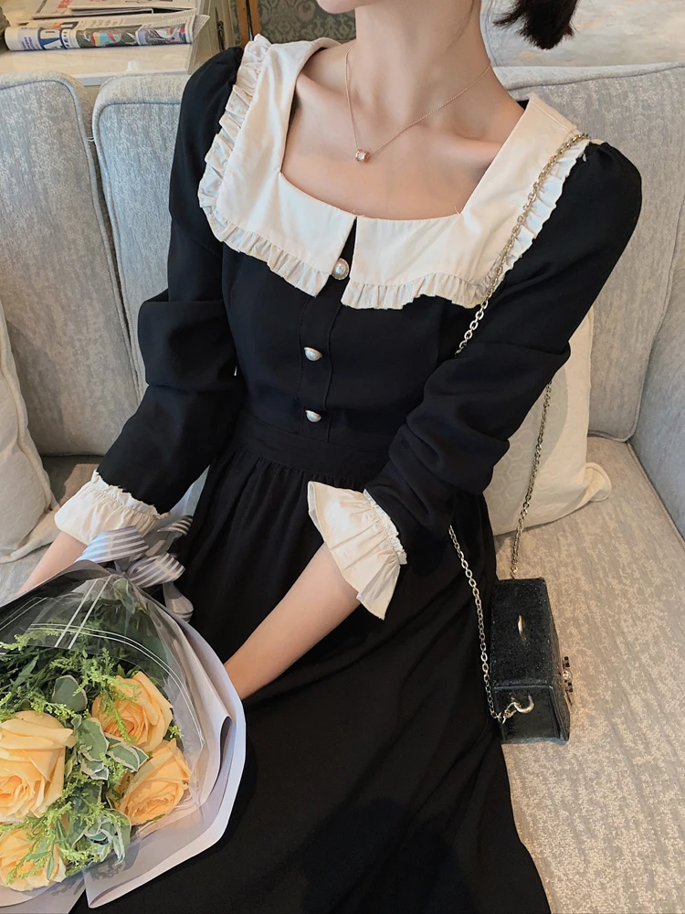 Vintage Spring Party Midi Dress Elegant Long Sleeve Square Collar Lace Ruffles Empire Woman Black Dress
Vintage Spring Party Midi Dress Elegant Long Sleeve Square Collar Lace Ruffles Empire Woman Black Dress