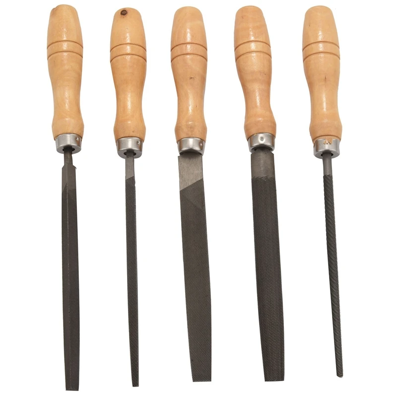 High Carbon Steel File Set with Wooden Handles Rasp File for Wood, Metal, Plastic, 5 Pieces (Steel File)
High Carbon Steel File Set with Wooden Handles Rasp File for Wood, Metal, Plastic, 5 Pieces (Steel File)