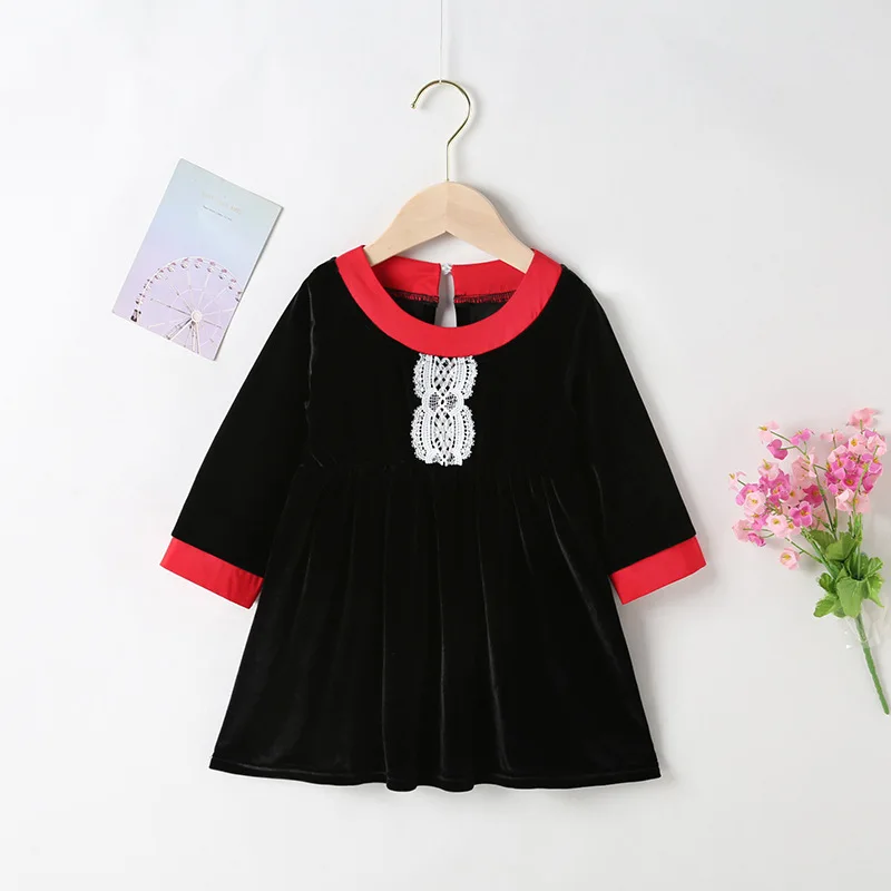 Winter 2021 New Arrivals Girls Dress Velvet Long Sleeve Red Collar Lace Patchwork Black Cute Streetwear Dresses Vestidos 0-24M 
Winter 2021 New Arrivals Girls Dress Velvet Long Sleeve Red Collar Lace Patchwork Black Cute Streetwear Dresses Vestidos 0-24M