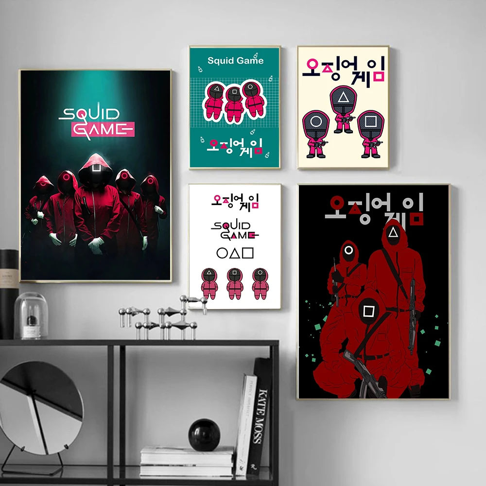 

Squid Game Character Pink Black Neon Print Posters Korean Pop TV Series Canvas Painting Modern Wall Home Decor Pictures No Frame
