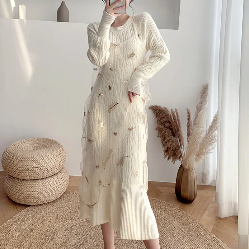 High Quality Autumn Winter Dress Designer French Retro Girls Korean Style Women Knitted Sweater Dress Warm Long Vestidos Robe
High Quality Autumn Winter Dress Designer French Retro Girls Korean Style Women Knitted Sweater Dress Warm Long Vestidos Robe