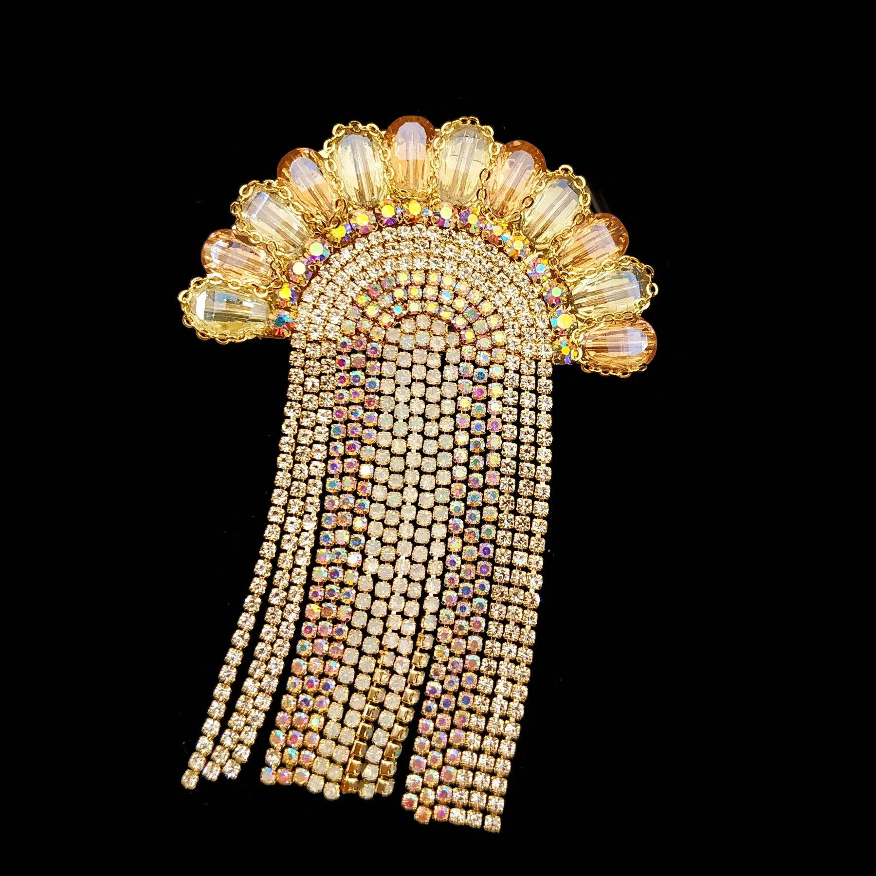Designer Jewelry Champagne Rhinestone Rainbow Color Fan Tassel Dangle Drop Brooches and Pins for Graduation Concert Anniversary
Designer Jewelry Champagne Rhinestone Rainbow Color Fan Tassel Dangle Drop Brooches and Pins for Graduation Concert Anniversary