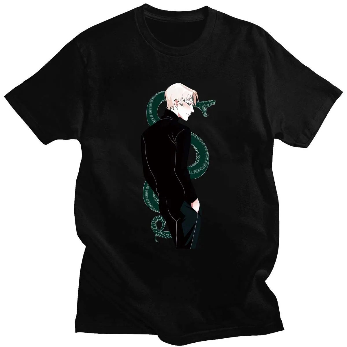 Футболка Draco Malfoy с зеленым змеиным принтом для мужчин и женщин, базовая Повседневная тенниска унисекс с короткими рукавами, Черная майка с х... 
Футболка Draco Malfoy с зеленым змеиным принтом для мужчин и женщин, базовая Повседневная тенниска унисекс с короткими рукавами, Черная майка с х...