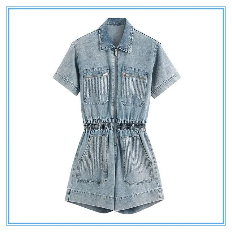 Women 2021 Summer Denim Overalls Sequin Pockets Playsuits Female Vintage Elastic Waist Rompers Ladies Short Jumpsuits Mujer U141
Women 2021 Summer Denim Overalls Sequin Pockets Playsuits Female Vintage Elastic Waist Rompers Ladies Short Jumpsuits Mujer U141