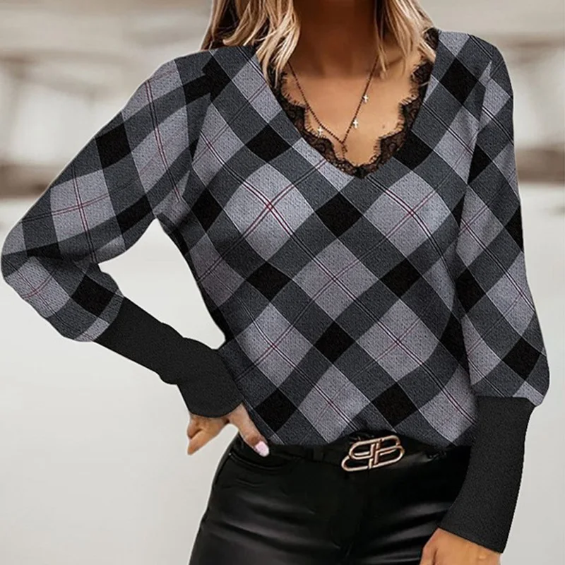 2022 Spring Ladies Vintage Plaid Popular Pullovers Autumn Fashion Casual Long Sleeve Blouse Women Sexy V Neck Lace Shirts Tops
2022 Spring Ladies Vintage Plaid Popular Pullovers Autumn Fashion Casual Long Sleeve Blouse Women Sexy V Neck Lace Shirts Tops