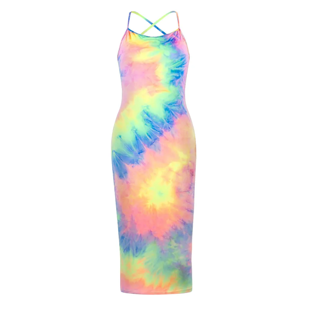 Womail Dress Women Tie Dye Backless Long Dress Summer Halter Sleeveless Bodycon Dress Sexy Club elegant party Vestidos Holiday 
Womail Dress Women Tie Dye Backless Long Dress Summer Halter Sleeveless Bodycon Dress Sexy Club elegant party Vestidos Holiday