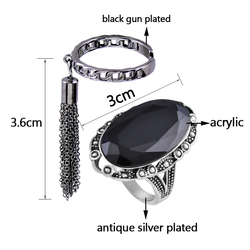 LEEKER Big Black Oval Stone Rings Punk Cool Tassels Drop Pendant Ring Set For Women Antique Silver Color Jewelry Anel 161 LK2
LEEKER Big Black Oval Stone Rings Punk Cool Tassels Drop Pendant Ring Set For Women Antique Silver Color Jewelry Anel 161 LK2