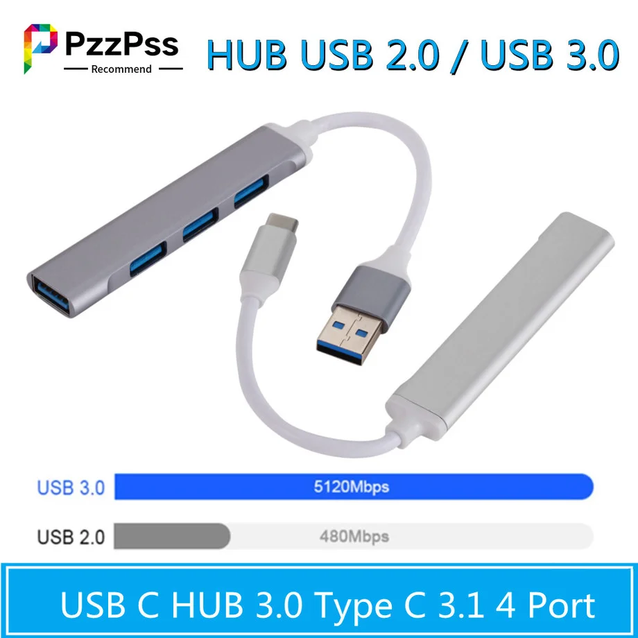 PzzPss USB C HUB 3.1 Type C 4 Port Multi Splitter Adapter OTG For Xiaomi Lenovo Macbook Pro Air PC Computer Notebook Accessories
PzzPss USB C HUB 3.1 Type C 4 Port Multi Splitter Adapter OTG For Xiaomi Lenovo Macbook Pro Air PC Computer Notebook Accessories