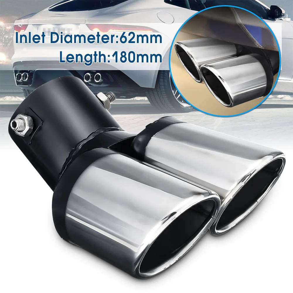 Car Universal Decoration Chrome Tail Pipe Stainless Steel Curved Dual-outlet Exhaust Trim Muffler Pipe Tail Inlet dia 63mm
Car Universal Decoration Chrome Tail Pipe Stainless Steel Curved Dual-outlet Exhaust Trim Muffler Pipe Tail Inlet dia 63mm