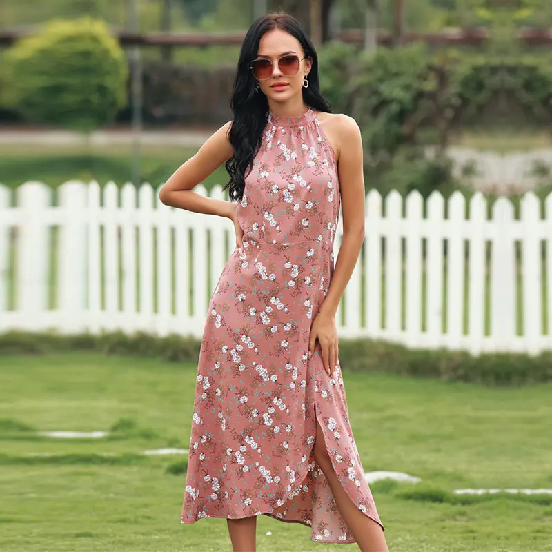 Summer Sweet Halter Floral Dress For Women 2021 New Sleeveless Print Split Party Sundress Female Long Slim Beach Dress
Summer Sweet Halter Floral Dress For Women 2021 New Sleeveless Print Split Party Sundress Female Long Slim Beach Dress