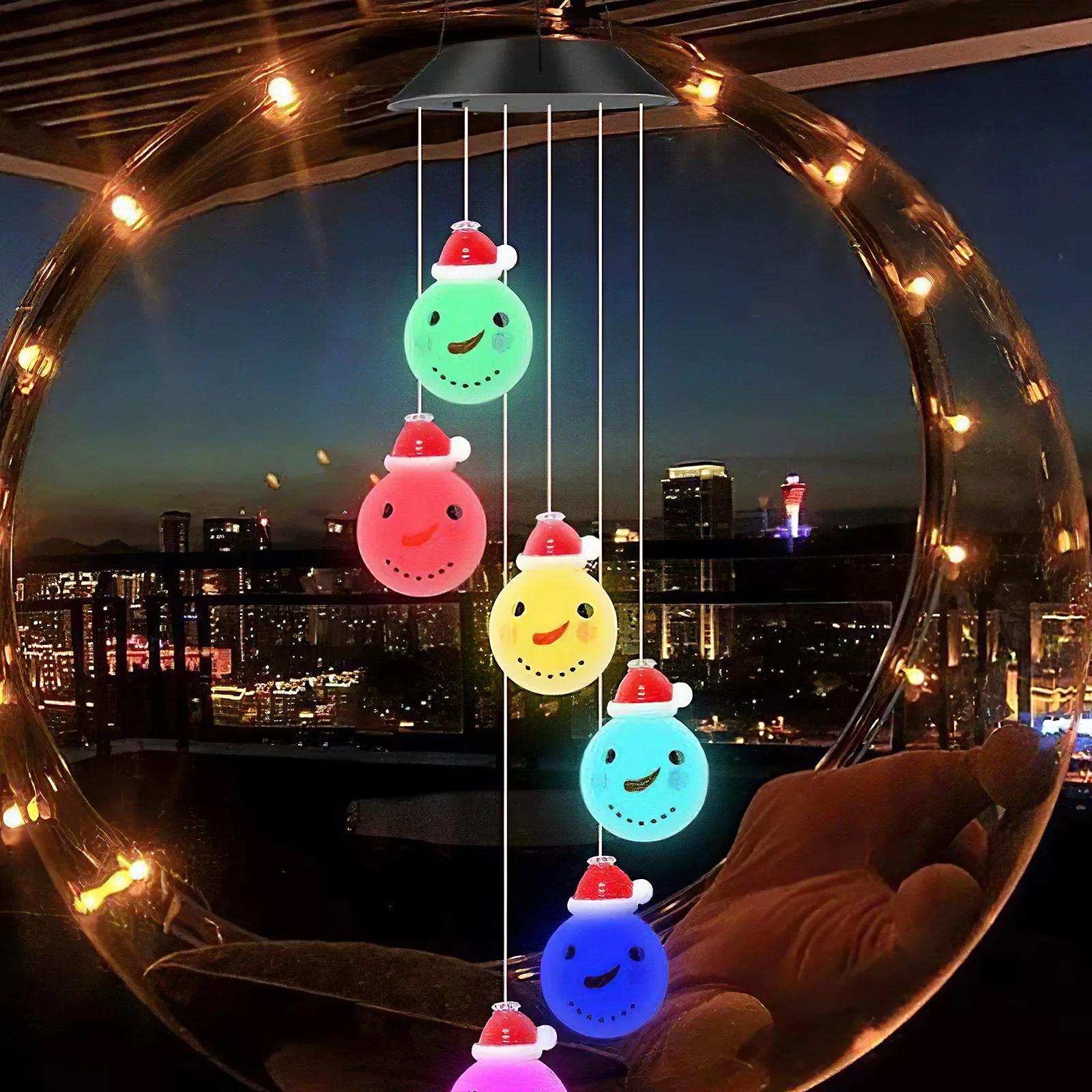 

Wind Chime Lamp Beautiful Colorful Light Snowman Shape Wind Chime Solar Powered Hanging Decoration Waterproof Decoration Lamp