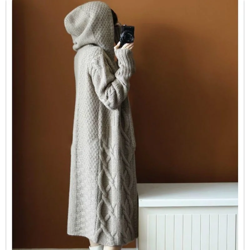 Women Sweater Knitted Coat Jacket Outwear Long Jumper Loose Black Grey Camel Knee-length With Cap 904-B208
Women Sweater Knitted Coat Jacket Outwear Long Jumper Loose Black Grey Camel Knee-length With Cap 904-B208
