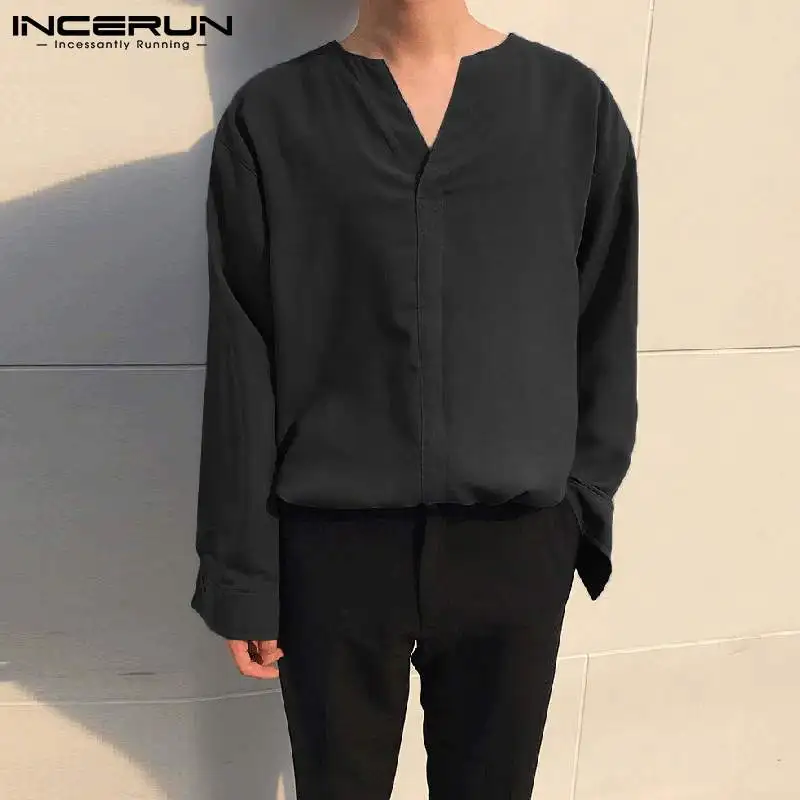 Men Shirt Solid Color V Neck Long Sleeve Streetwear Loose Casual Tops 2021 Breathable Vintage Camisa Masculina S-5XL INCERUN 
Men Shirt Solid Color V Neck Long Sleeve Streetwear Loose Casual Tops 2021 Breathable Vintage Camisa Masculina S-5XL INCERUN