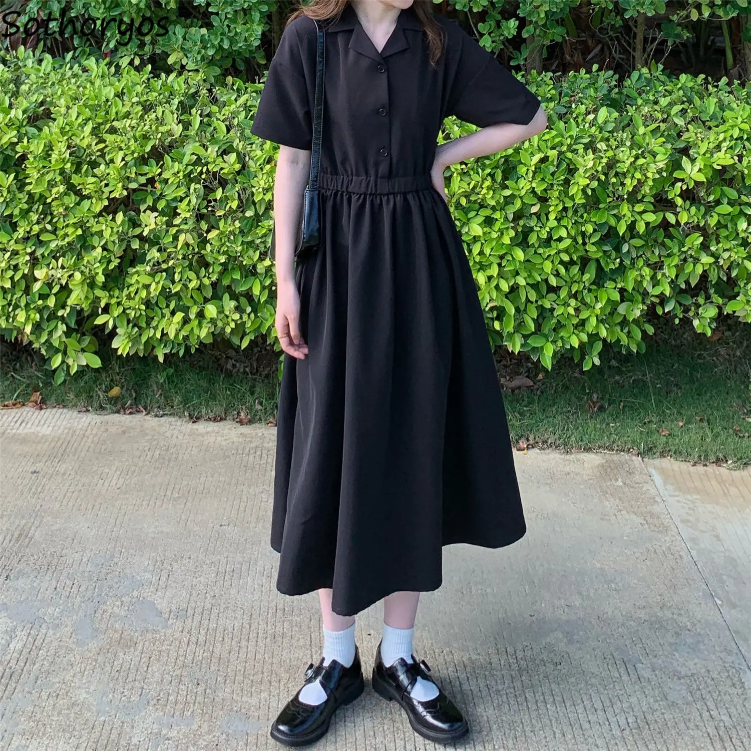 Women Short Sleeve Dresses Solid Chic Turn-down Collar Harajuku Japan Style Lovely A-line Elastic Waist Streetwear Ruffles Retro
Women Short Sleeve Dresses Solid Chic Turn-down Collar Harajuku Japan Style Lovely A-line Elastic Waist Streetwear Ruffles Retro