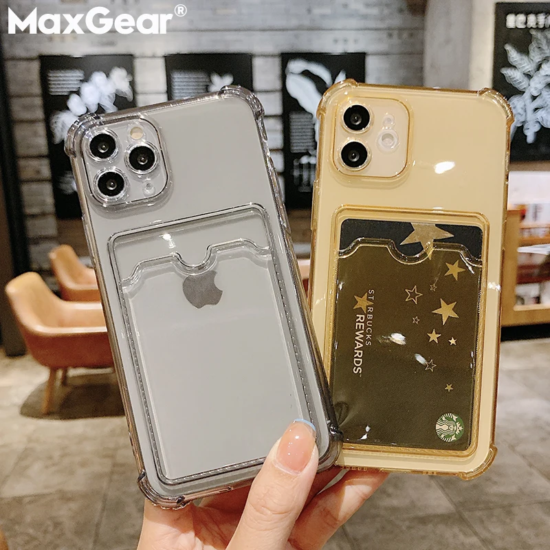 Прозрачный чехол бумажник с держателем для карт iPhone 11 12 Pro Max XS X XR 7 8 Plus Mini SE 2020