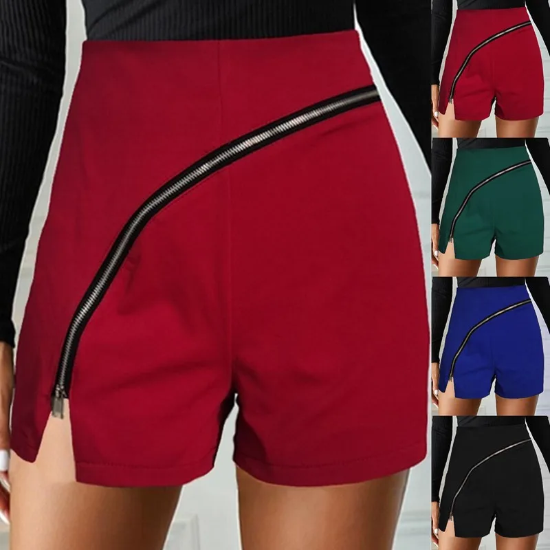 2021 summer new European and American casual women's pure color personality diagonal zipper split casual shorts
2021 summer new European and American casual women's pure color personality diagonal zipper split casual shorts