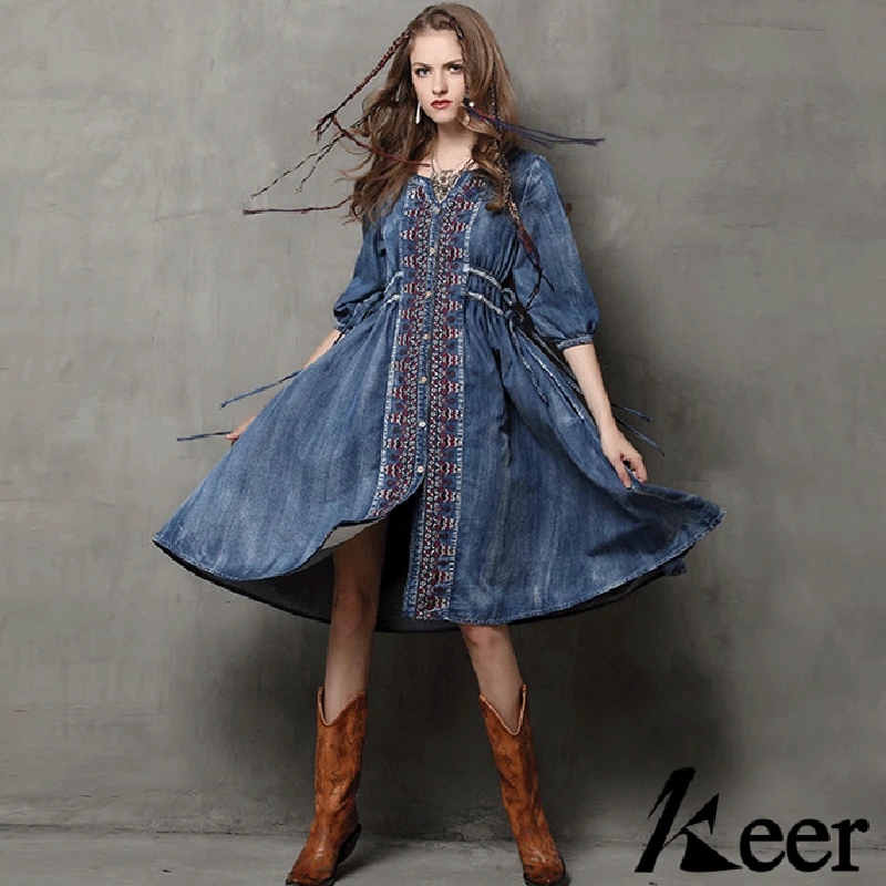 Summer Dress Women Embroidery Fashion Denim Dress Female Drawstring Casual Long Dresses High Quality Ladies Vestidos QX303
Summer Dress Women Embroidery Fashion Denim Dress Female Drawstring Casual Long Dresses High Quality Ladies Vestidos QX303