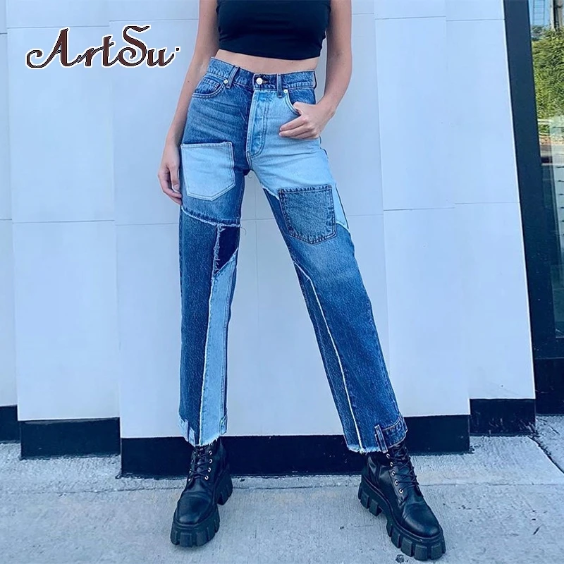 Artsu Patchwork Straight Jeans Women High Waist Trousers 2020 Autumn Streetwear Color Match VintARe Pants AR30277
Artsu Patchwork Straight Jeans Women High Waist Trousers 2020 Autumn Streetwear Color Match VintARe Pants AR30277