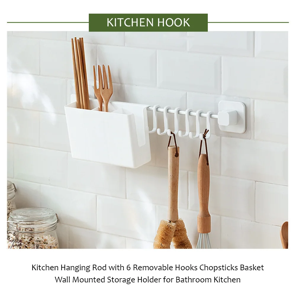 Kitchen Removable Hanging Rod With 6 Hooks Chopsticks Basket Wall Mounted Storage Holder For Bathroom Kitchen
Kitchen Removable Hanging Rod With 6 Hooks Chopsticks Basket Wall Mounted Storage Holder For Bathroom Kitchen