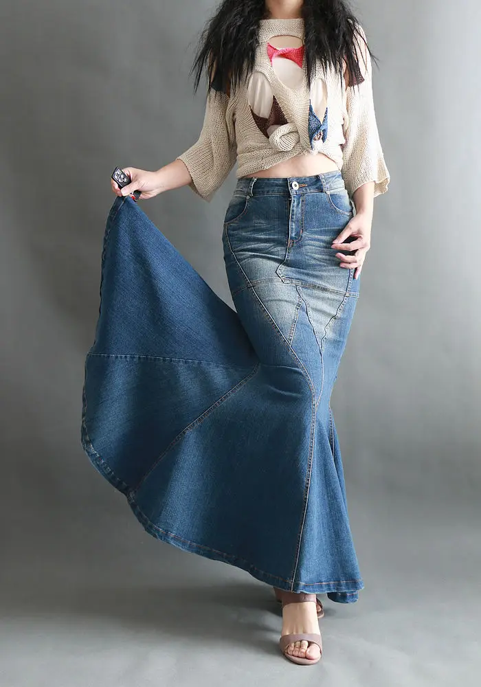 Fashion Fish Tail Denim Mermaid Style Skirts Women Denim Jeans Stretch Long Maxi Skirts Slim Hip Plus Size Jean Pencil Skirts
Fashion Fish Tail Denim Mermaid Style Skirts Women Denim Jeans Stretch Long Maxi Skirts Slim Hip Plus Size Jean Pencil Skirts