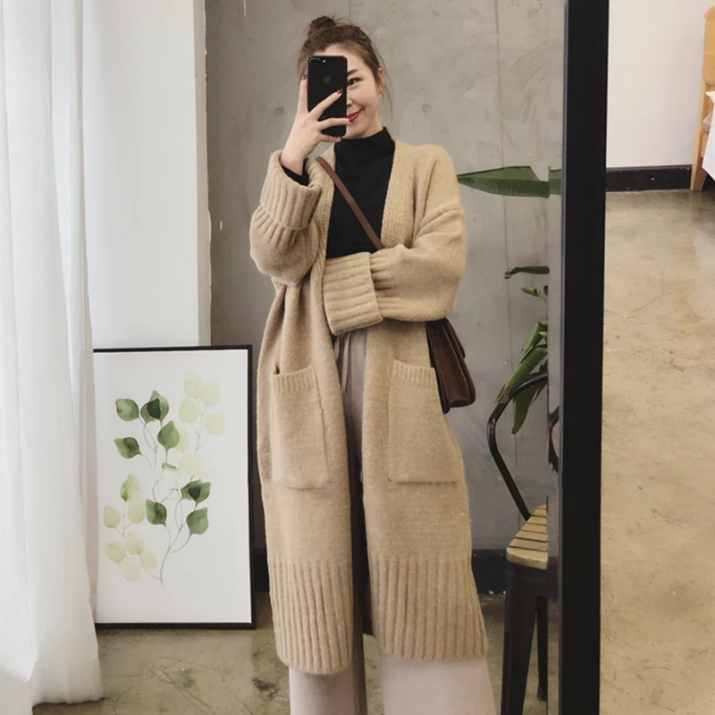 Корейский модный Женский вязаный кардиган 2021 осень зима длинный свитер женский