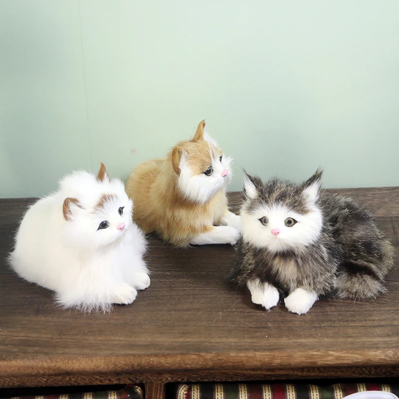 Realistic Cat Plush Toys Lifelike Fur Furry Stuffed Dolls Simulation Kitten Models Animals Birthday Christmas Gift For Child | Игрушки и