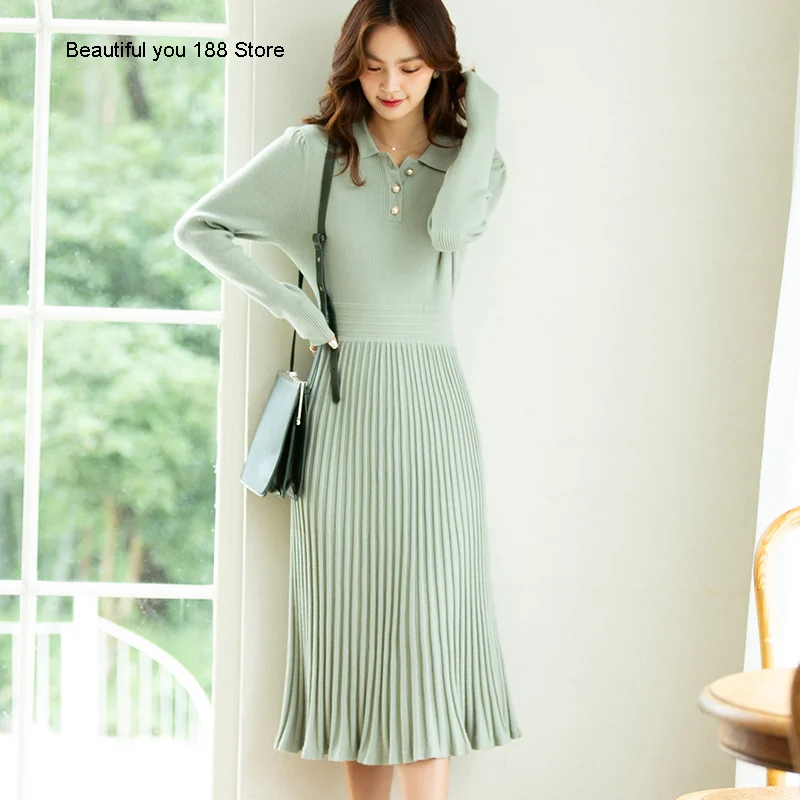 dress graceful polo collar women's 2020 autumn and winter New waist slimming pit knitted pleated skirt for women
dress graceful polo collar women's 2020 autumn and winter New waist slimming pit knitted pleated skirt for women