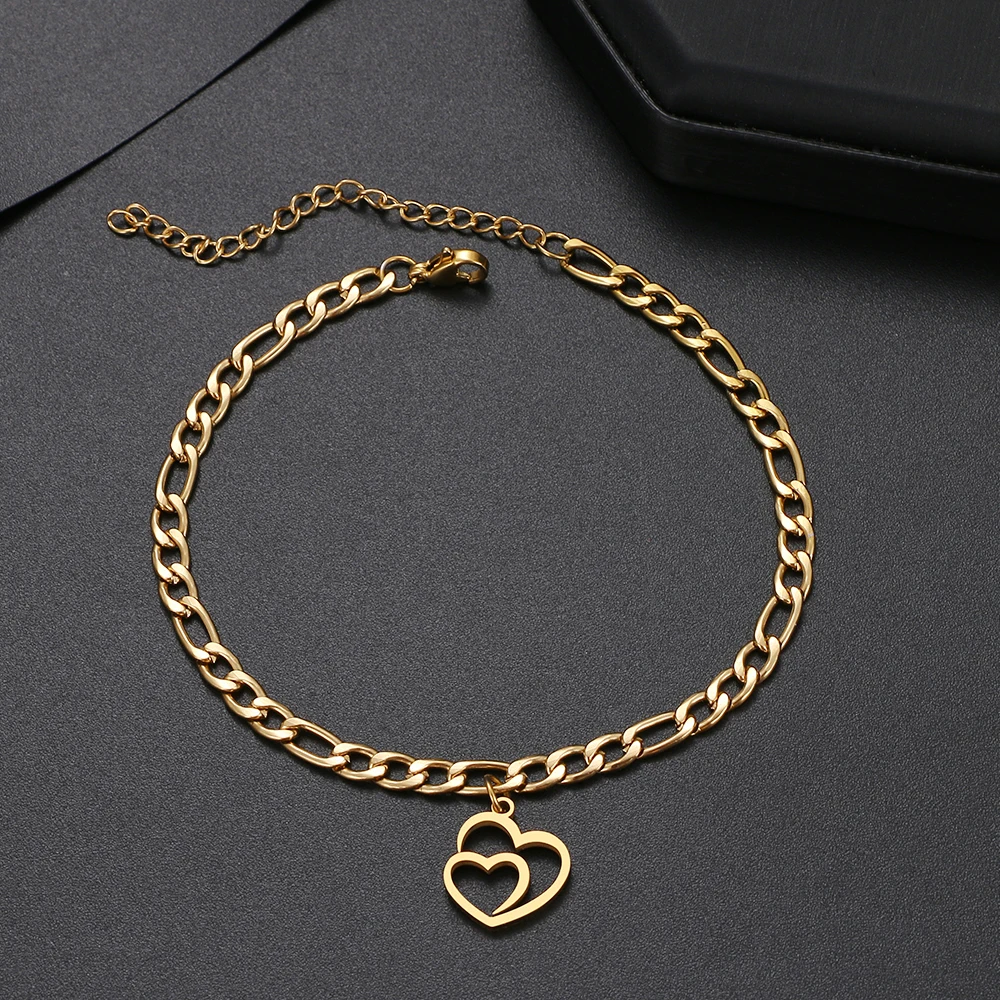 Stainless Steel Hollow Heart Anklets Fashion Cuban Chain Accessory Summer Beach Anklet For Women Foot Jewelry Gold Color Gifts 
Stainless Steel Hollow Heart Anklets Fashion Cuban Chain Accessory Summer Beach Anklet For Women Foot Jewelry Gold Color Gifts