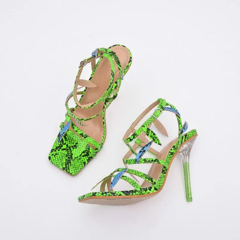 Spring and summer 2021 new fish green crystal heel color matching thin super high heel sandal style summer boots
Spring and summer 2021 new fish green crystal heel color matching thin super high heel sandal style summer boots