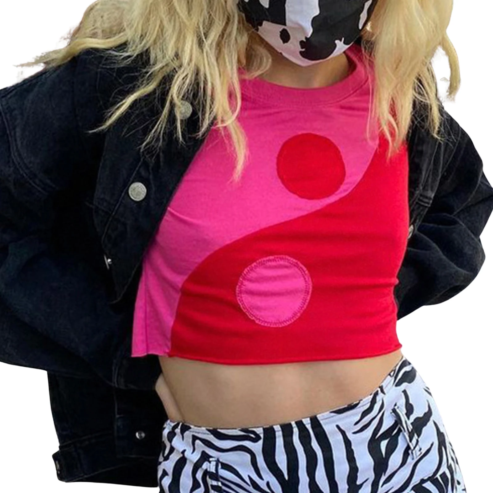 Women Close-fitting Variegated Color T-shirt, Rosy Short Sleeve Round Collar Crop Tops
Women Close-fitting Variegated Color T-shirt, Rosy Short Sleeve Round Collar Crop Tops