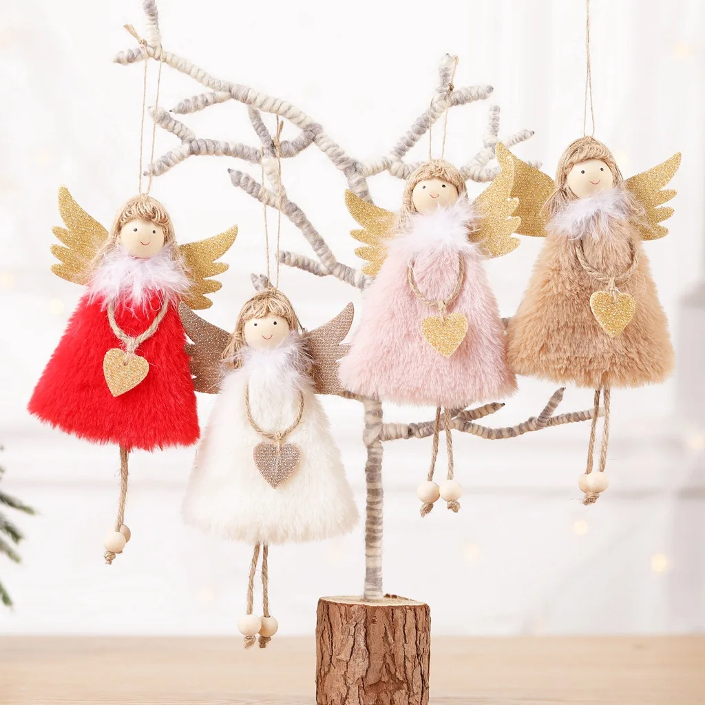 

Christmas cute love plush feather angel pendant ornaments Christmas tree creative kerst decoratie gifts weihnachten natale 2020