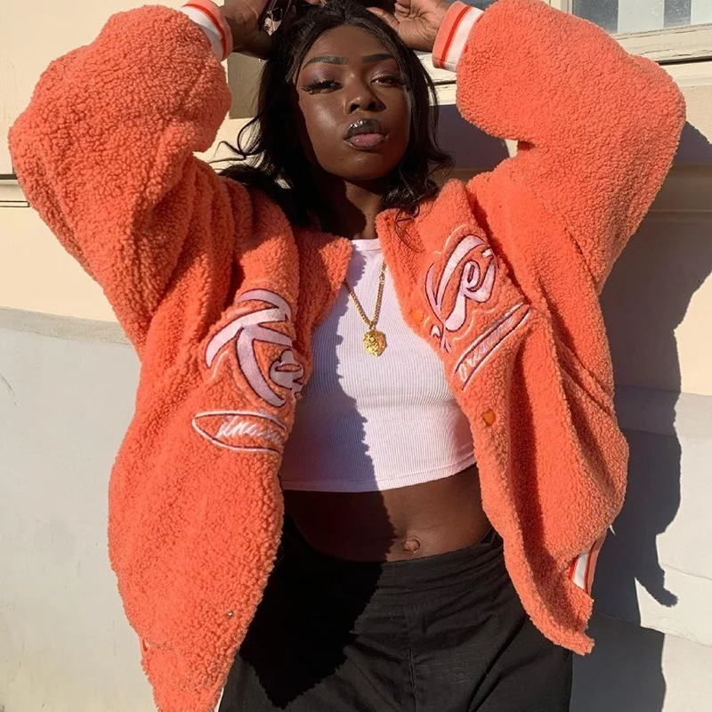 Winter Letter Print Single Breasted Jacket Warm Coats 2022 Female Orange Faux Fur Outerwear Y2K Tops Varsity Jacket Streetwear
Winter Letter Print Single Breasted Jacket Warm Coats 2022 Female Orange Faux Fur Outerwear Y2K Tops Varsity Jacket Streetwear