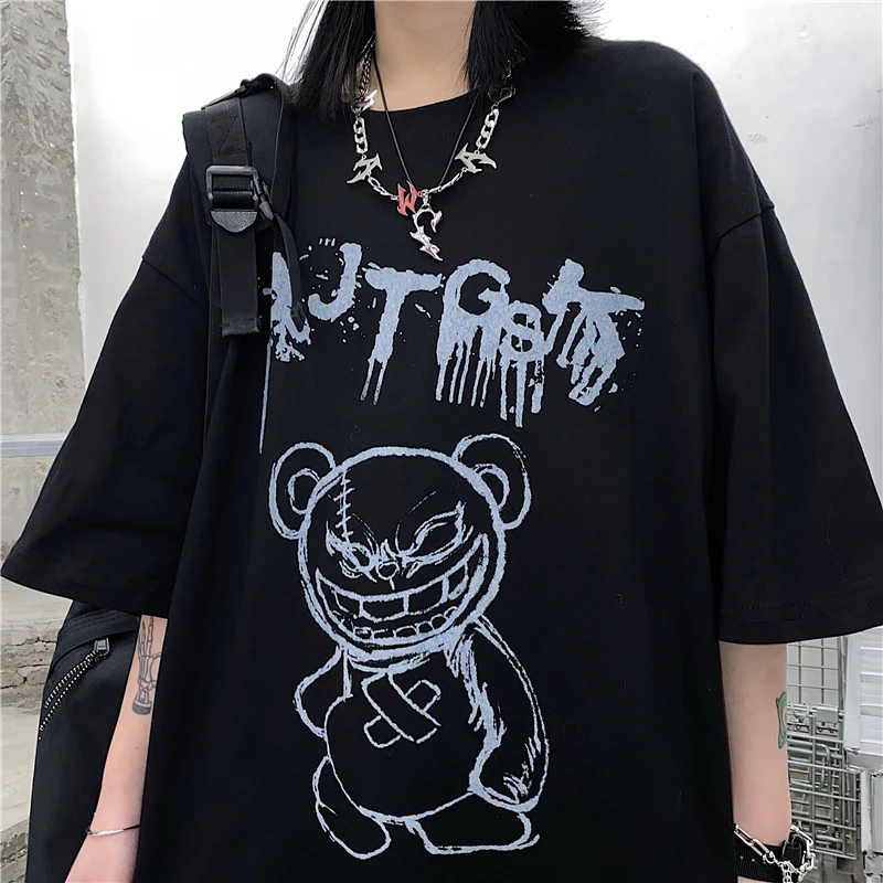 Cotton Bear Women T-Shirt Streetwear Summer Loose Harajuku Short Sleeve Tops Hip Hop Black Vintage Dark Punk Y2K Cotton Clothes
Cotton Bear Women T-Shirt Streetwear Summer Loose Harajuku Short Sleeve Tops Hip Hop Black Vintage Dark Punk Y2K Cotton Clothes