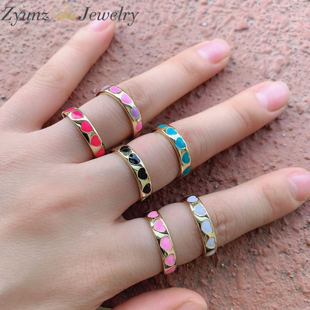 

10PCS, New Colorful Enamel Heart Lovely Stacking Rings for Women Minimalist Gold Rings for Best Friend Cute Heart Rin